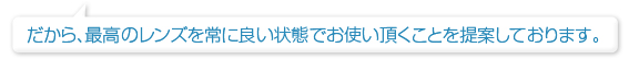 だから、最高のレンズを常に良い状態でお使い頂くことを提案しております。